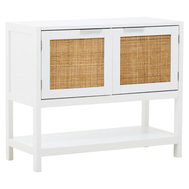 Sherman White Wood & Rattan Two Drawer Side Cabinet