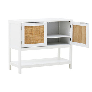 Sherman White Wood & Rattan Two Drawer Side Cabinet