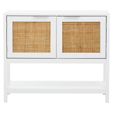 Sherman White Wood & Rattan Two Drawer Side Cabinet