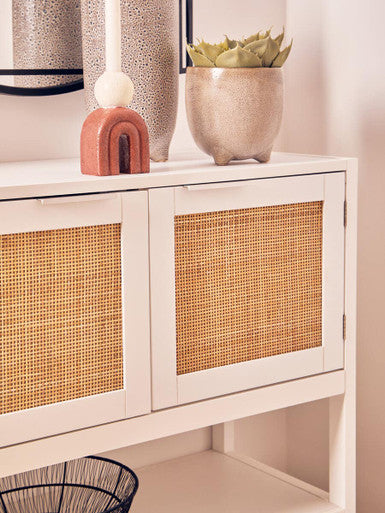 Sherman White Wood & Rattan Two Drawer Side Cabinet