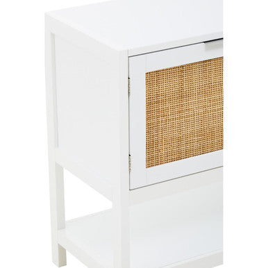 Sherman White Wood & Rattan Two Drawer Side Cabinet