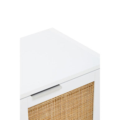 Sherman White Wood & Rattan Two Drawer Side Cabinet