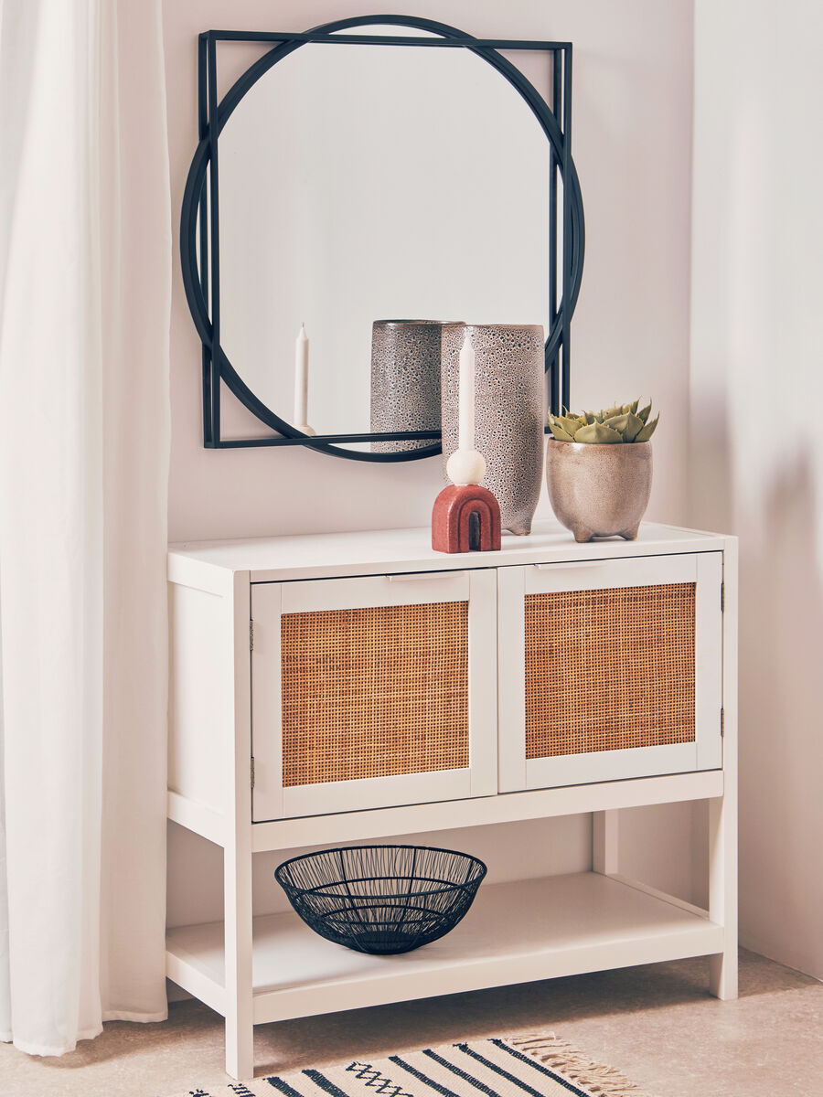 Sherman White Wood & Rattan Two Drawer Side Cabinet
