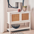 Sherman White Wood & Rattan Two Drawer Side Cabinet