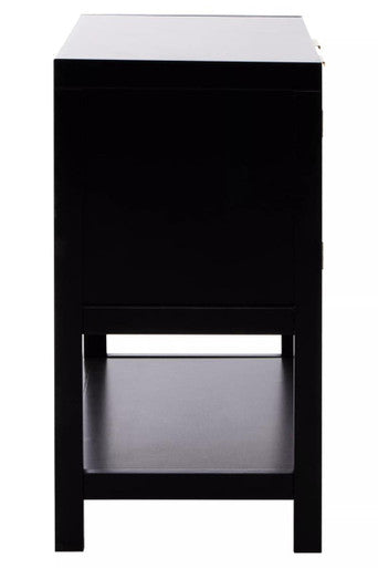 Sherman Black Wood & Rattan Two Door Side Cabinet