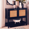 Sherman Black Wood & Rattan Two Door Side Cabinet