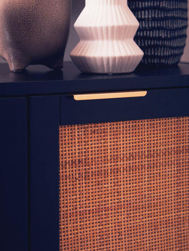 Sherman Black Wood & Rattan Two Door Side Cabinet