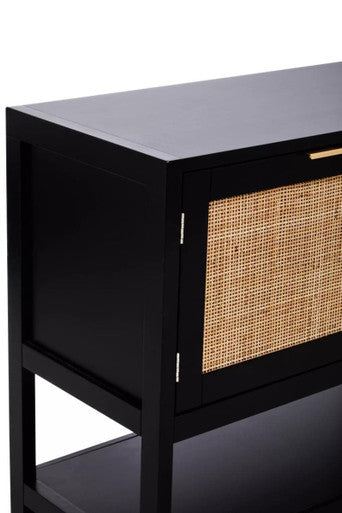 Sherman Black Wood & Rattan Two Door Side Cabinet
