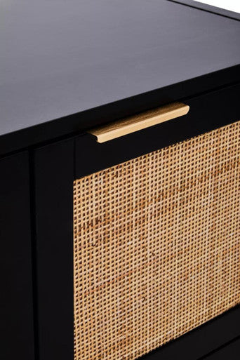 Sherman Black Wood & Rattan Two Door Side Cabinet