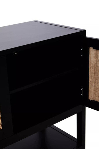 Sherman Black Wood & Rattan Two Door Side Cabinet