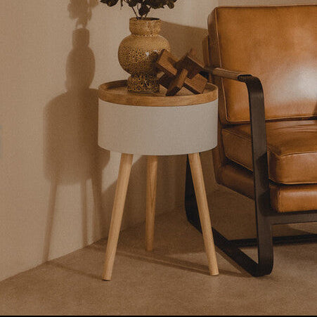 Natural Wooden Storage Side Table With Lift Up Lid Natural Wood Veneer Top, Viborg