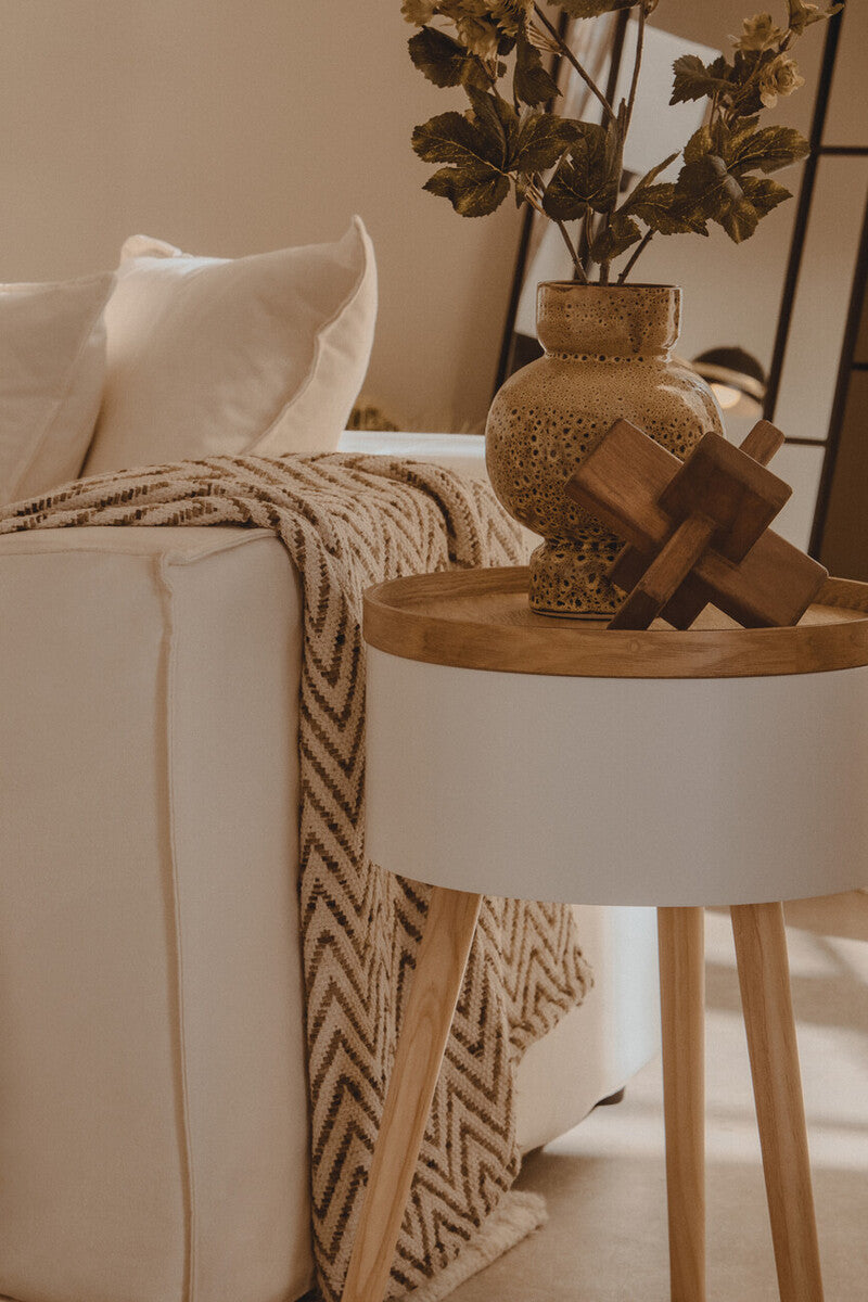 Natural Wooden Storage Side Table With Lift Up Lid Natural Wood Veneer Top, Viborg