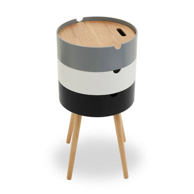 White, Grey & Black Three Tier Storage Side Table With Pine Wood Legs, Viborg
