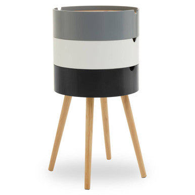 White, Grey & Black Three Tier Storage Side Table With Pine Wood Legs, Viborg