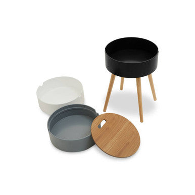 White, Grey & Black Three Tier Storage Side Table With Pine Wood Legs, Viborg