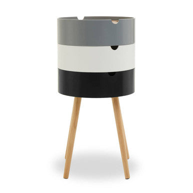 White, Grey & Black Three Tier Storage Side Table With Pine Wood Legs, Viborg