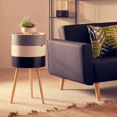White, Grey & Black Three Tier Storage Side Table With Pine Wood Legs, Viborg