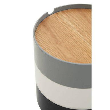 White, Grey & Black Three Tier Storage Side Table With Pine Wood Legs, Viborg