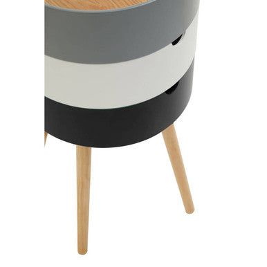White, Grey & Black Three Tier Storage Side Table With Pine Wood Legs, Viborg