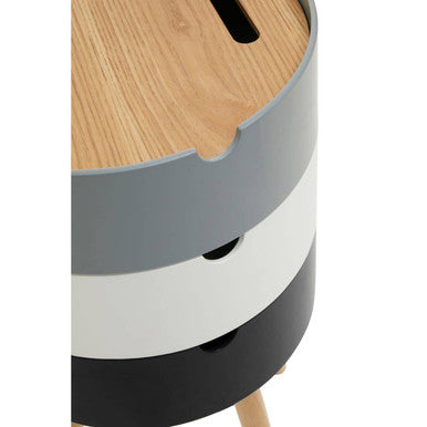 White, Grey & Black Three Tier Storage Side Table With Pine Wood Legs, Viborg