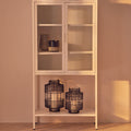 Acier Two Door White Metal Cabinet With Glass Doors