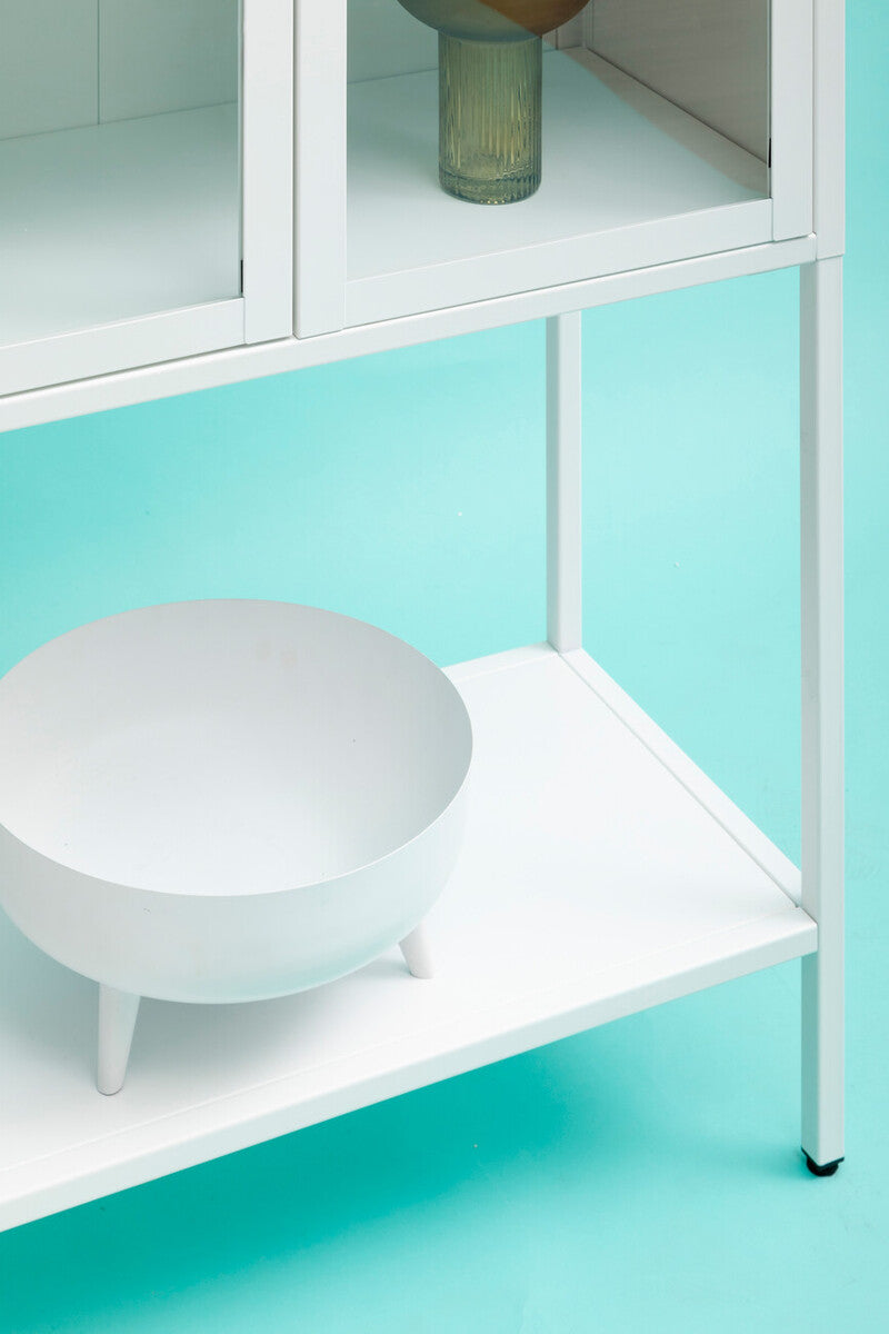 Acier Two Door White Metal Cabinet With Glass Doors