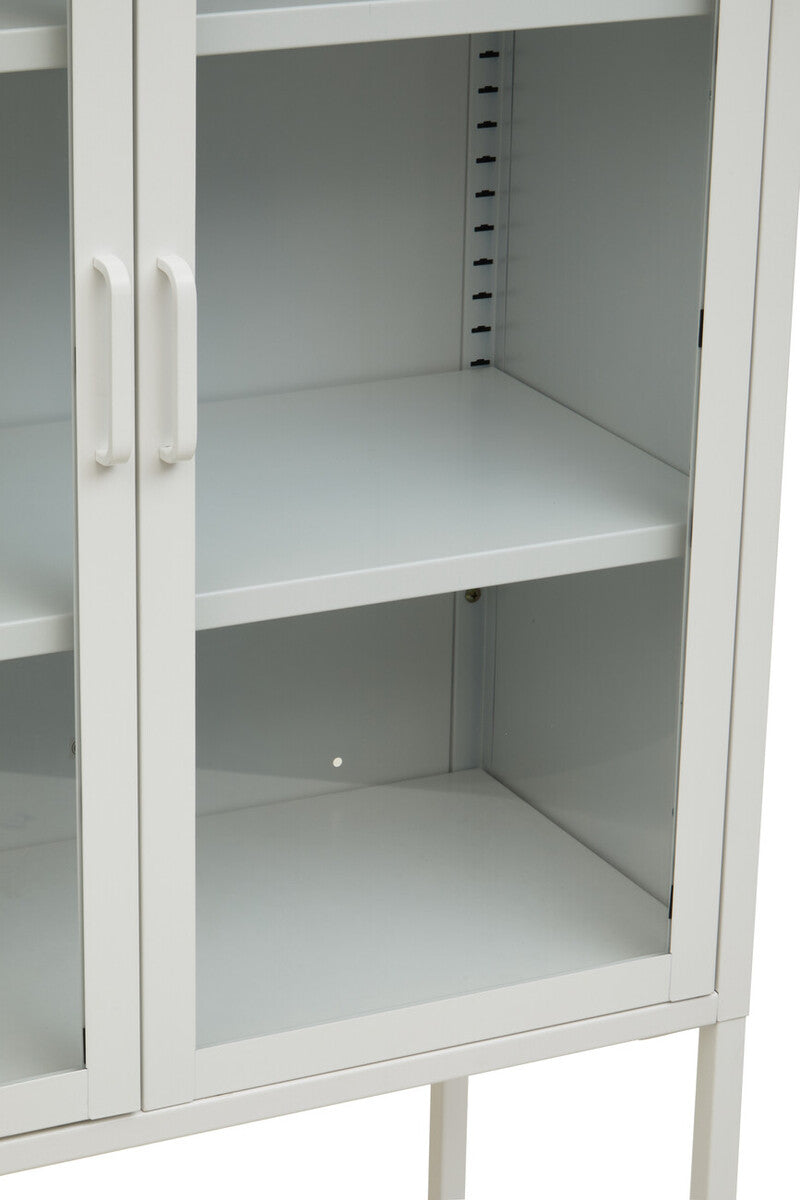 Acier Two Door White Metal Cabinet With Glass Doors