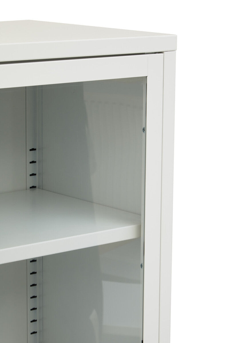 Acier Two Door White Metal Cabinet With Glass Doors