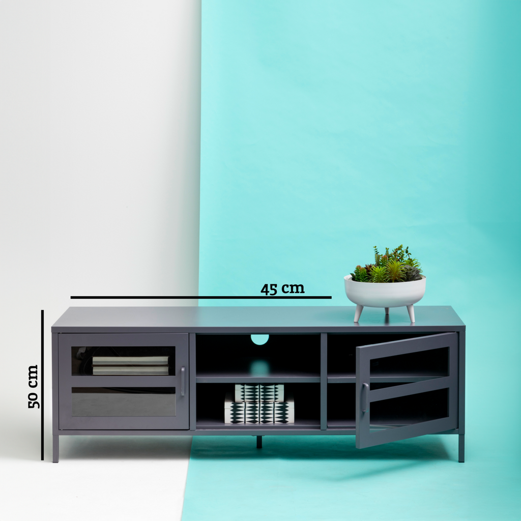 Acier Two Door Grey Metal Media Unit