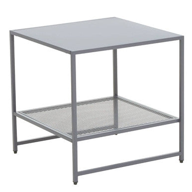 Grey Powder Coated Metal Square Side Table With Open Mesh Shelf, Acero