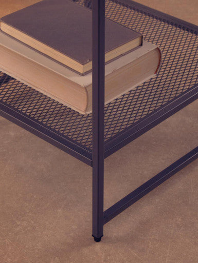 Grey Powder Coated Metal Square Side Table With Open Mesh Shelf, Acero