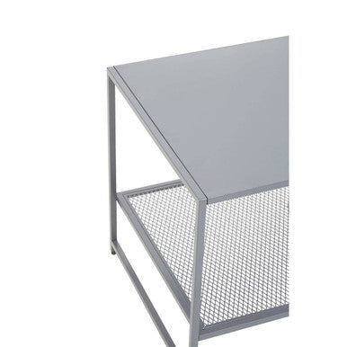 Grey Powder Coated Metal Square Side Table With Open Mesh Shelf, Acero