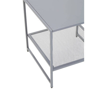 Grey Powder Coated Metal Square Side Table With Open Mesh Shelf, Acero