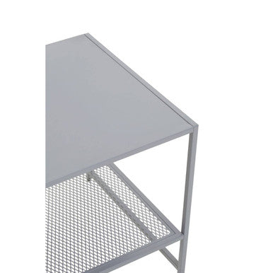 Grey Powder Coated Metal Square Side Table With Open Mesh Shelf, Acero