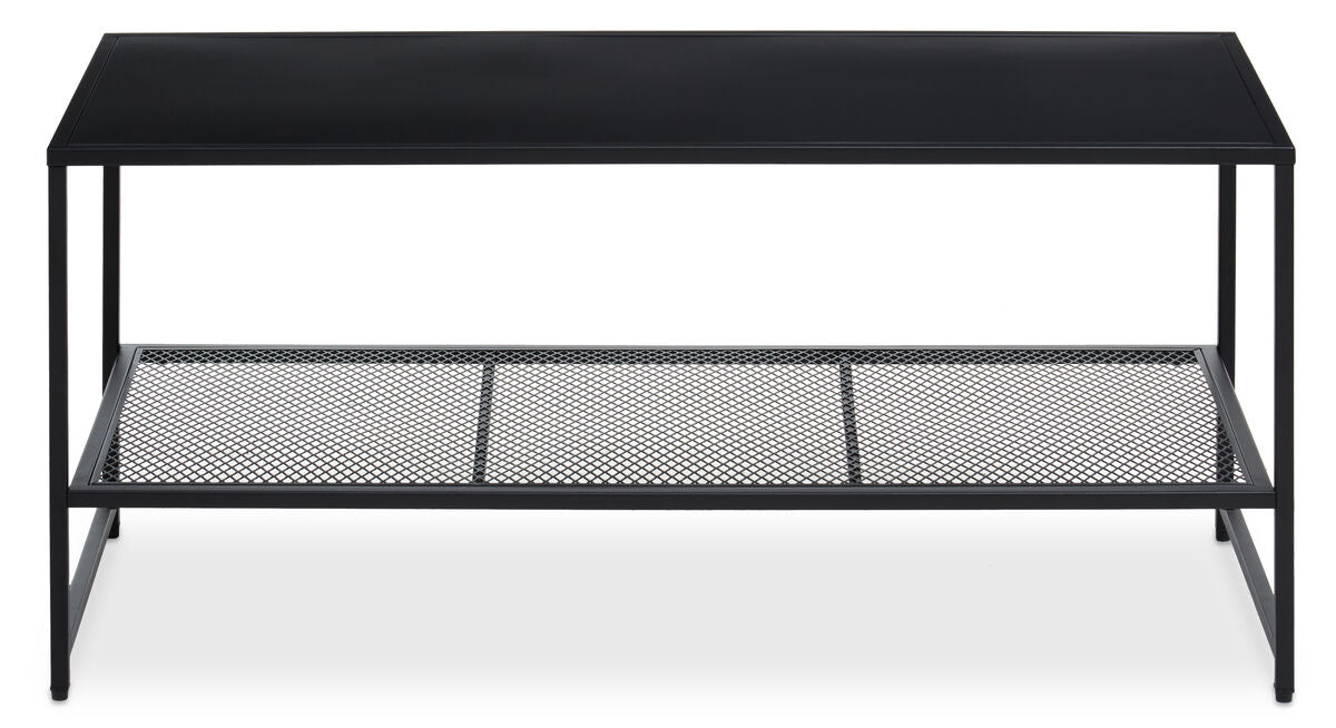 Black Powder Coated Metal Coffee Table With Open Storage Mesh Shelf, Acero