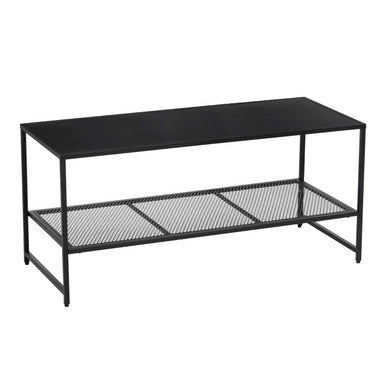 Black Powder Coated Metal Coffee Table With Open Storage Mesh Shelf, Acero