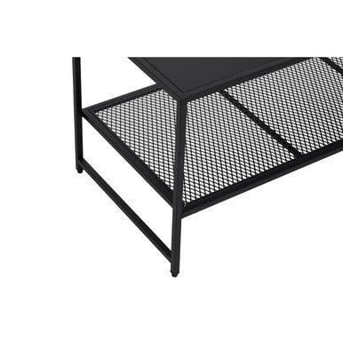 Black Powder Coated Metal Coffee Table With Open Storage Mesh Shelf, Acero