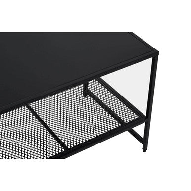 Black Powder Coated Metal Coffee Table With Open Storage Mesh Shelf, Acero