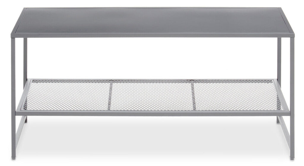 Grey Powder Coated Metal Coffee Table With Lower Mesh Display Shelf, Acero