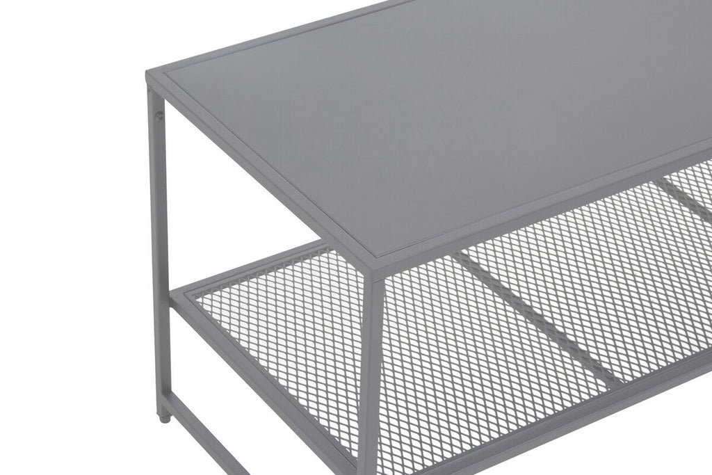 Grey Powder Coated Metal Coffee Table With Lower Mesh Display Shelf, Acero