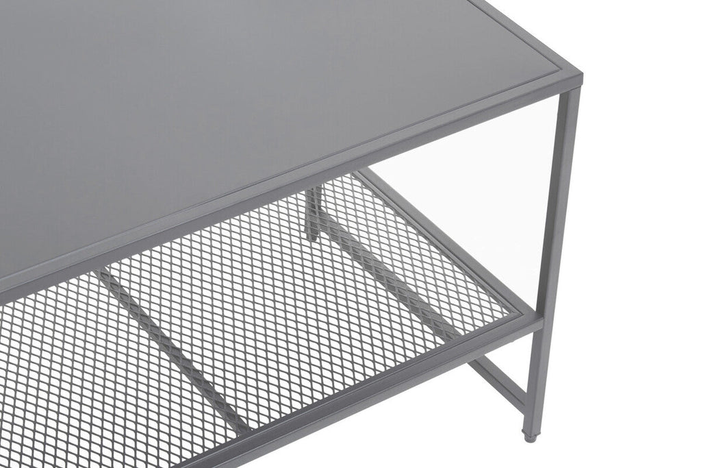 Grey Powder Coated Metal Coffee Table With Lower Mesh Display Shelf, Acero