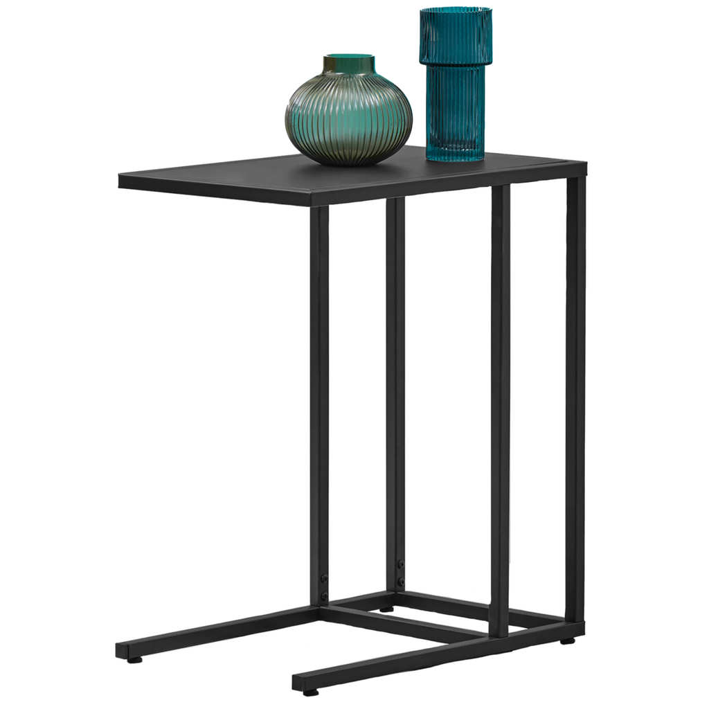 Black Powder Coated Metal Side Table With C-Shaped Design, Acero