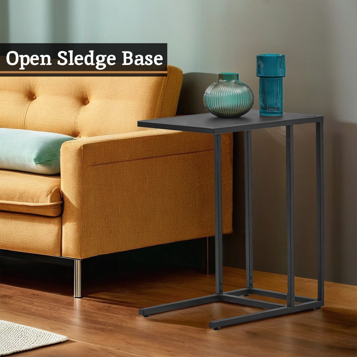 Black Powder Coated Metal Side Table With C-Shaped Design, Acero