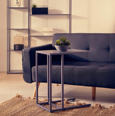 Grey Powder Coated Metal Side Table With C-Shaped Design, Acero