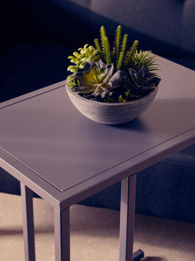Grey Powder Coated Metal Side Table With C-Shaped Design, Acero