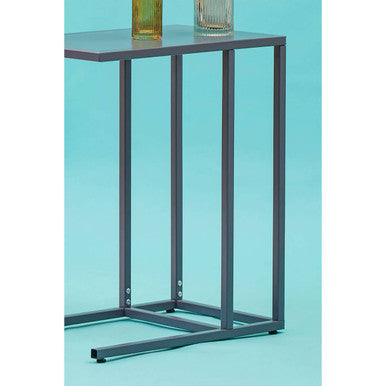 Grey Powder Coated Metal Side Table With C-Shaped Design, Acero