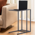 Grey Powder Coated Metal Side Table With C-Shaped Design, Acero