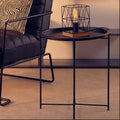 Black Powder Coated Metal Round Side Table With Intersecting Cross Base, Acero