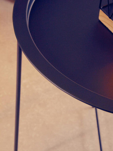 Black Powder Coated Metal Round Side Table With Intersecting Cross Base, Acero