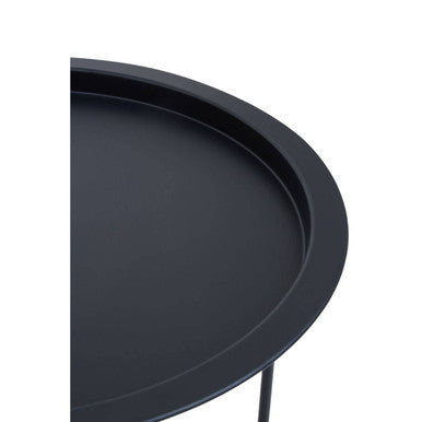 Black Powder Coated Metal Round Side Table With Intersecting Cross Base, Acero